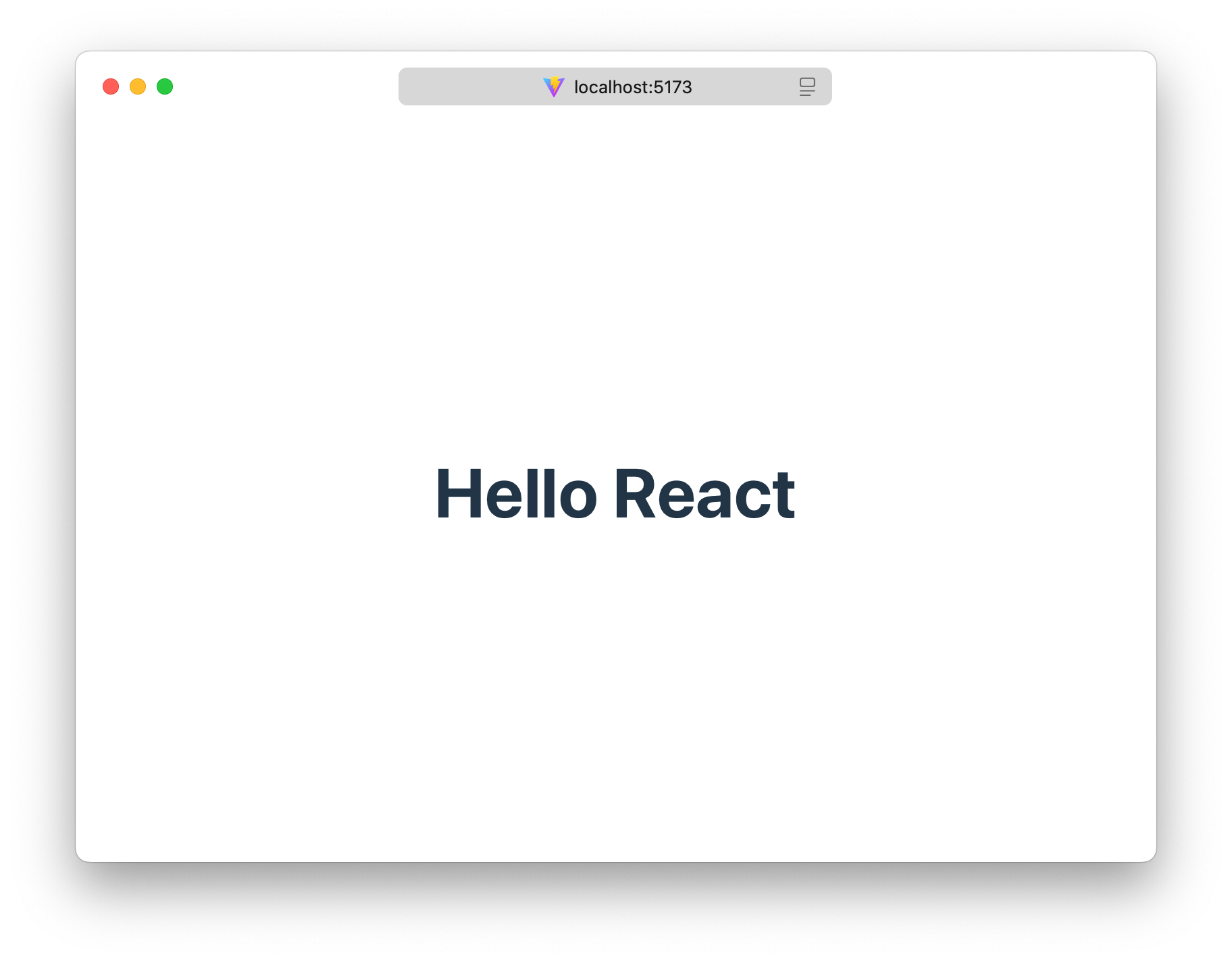 「Hello React」というテキストが表示されたWebページのスクリーンショット